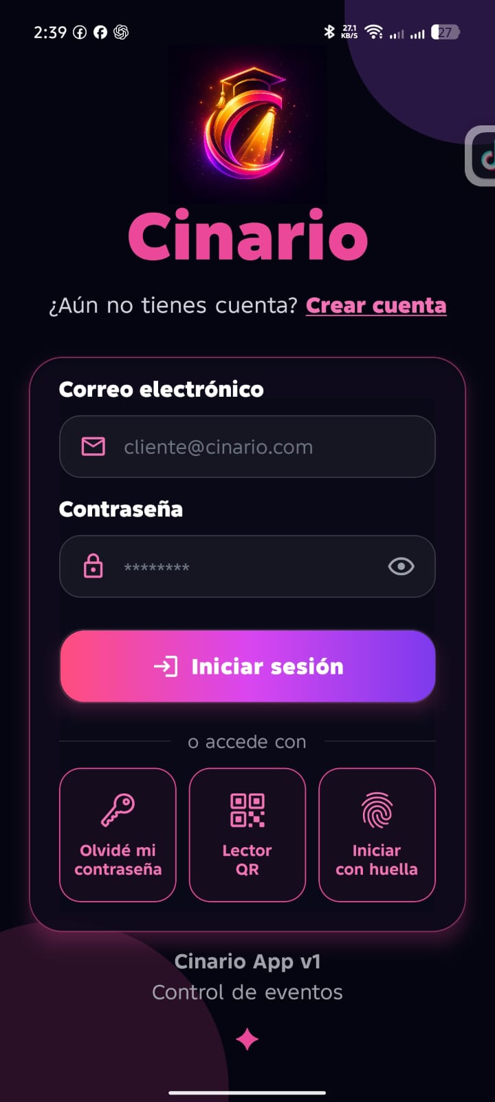 App Cinario escáner QR